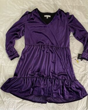 Sandra Darren Medium Purple Velvety Soft Short Dress Whimsigoth New